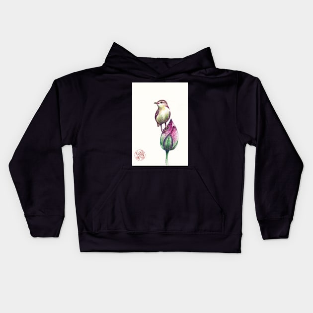 Beautiful Baby Bird on a Bashful Bud Kids Hoodie by tranquilwaters